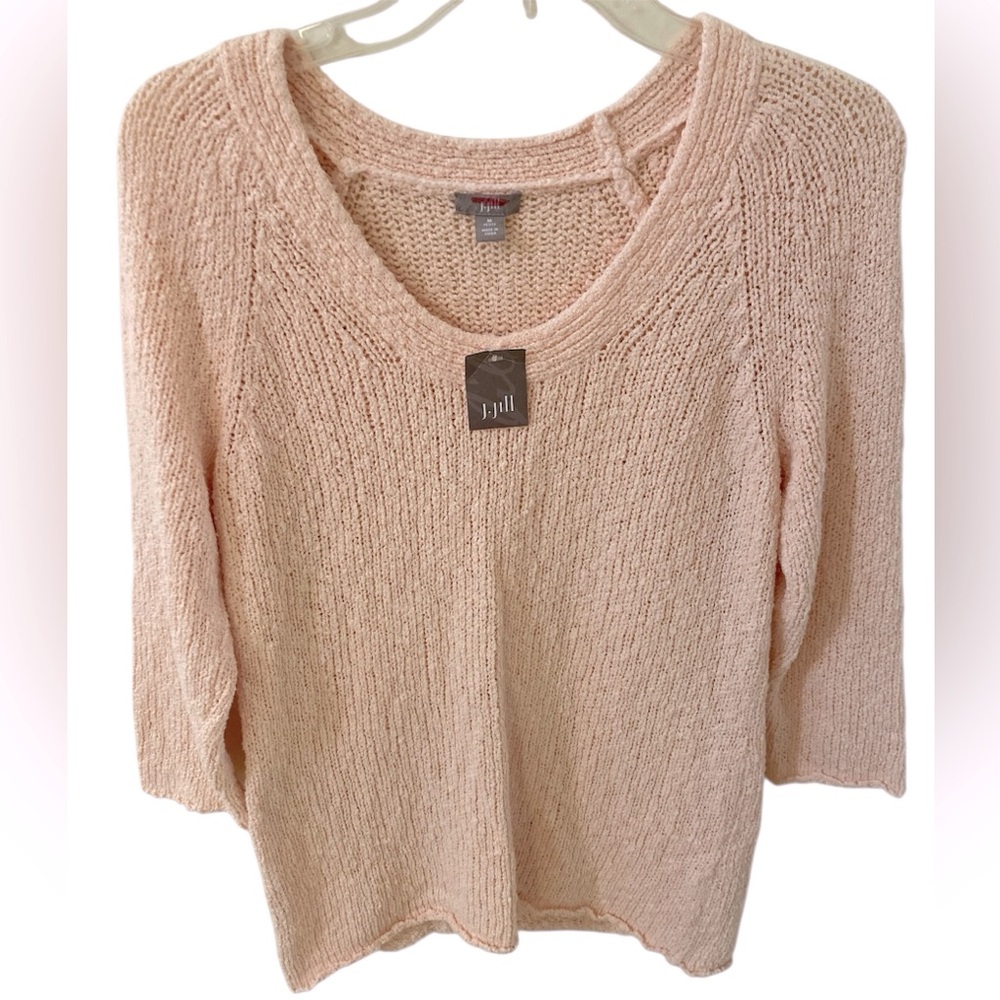 NWT J Jill Pink Peach Sorbet 3/4 Sleeve Slouch Oversized Sweater M Petite